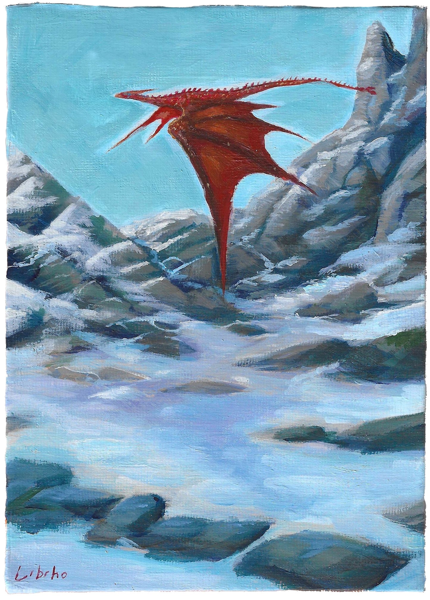 Flight over the snow plains